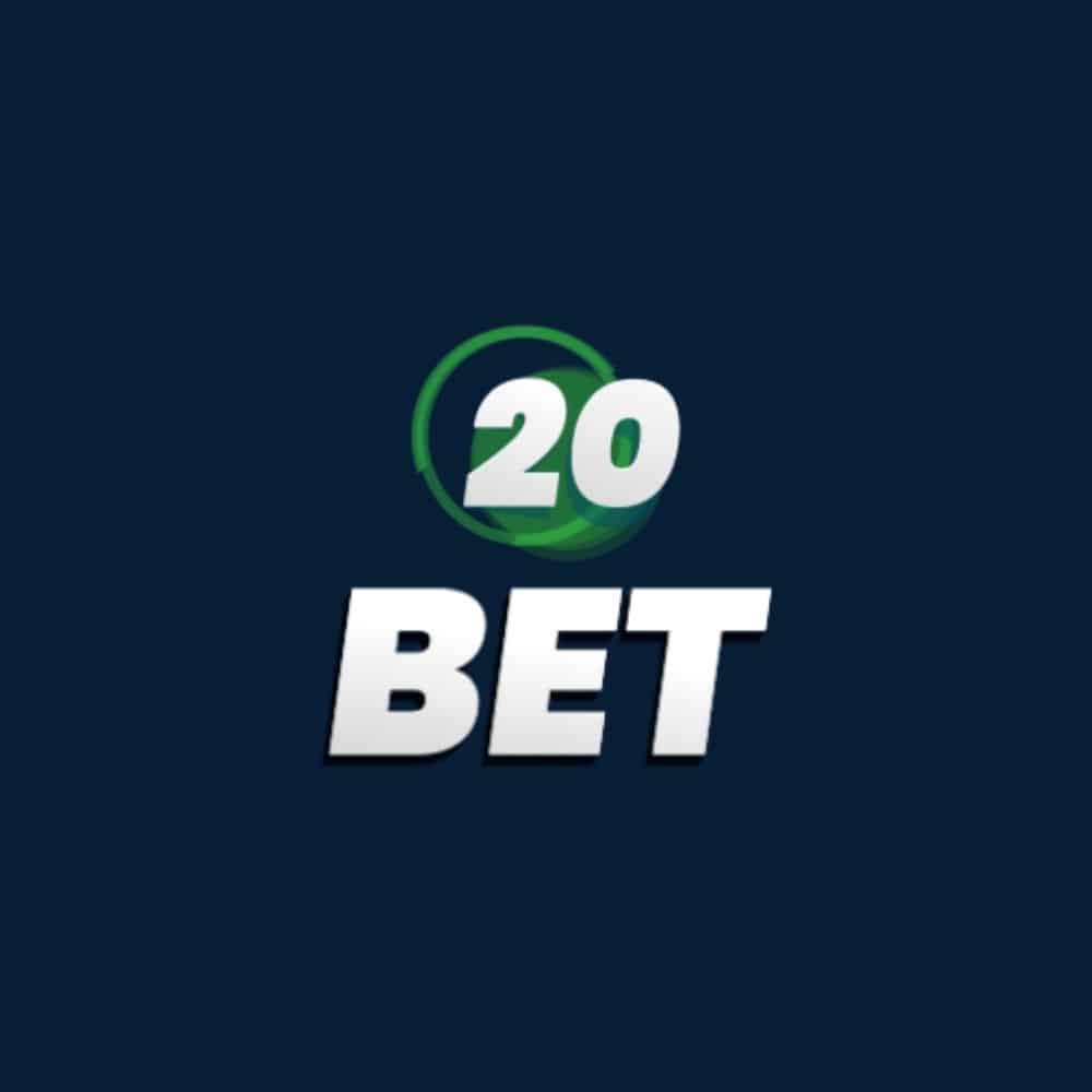 20Bet Logo. Dark blue background with off-white font and green graphic