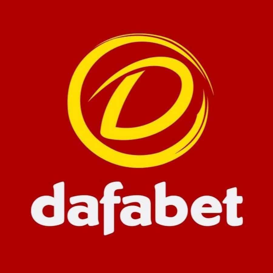 Dafabet Logo. Red background, white text and yellow symbol