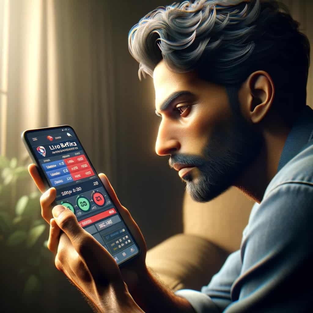 Indian man live betting on mobile phone app