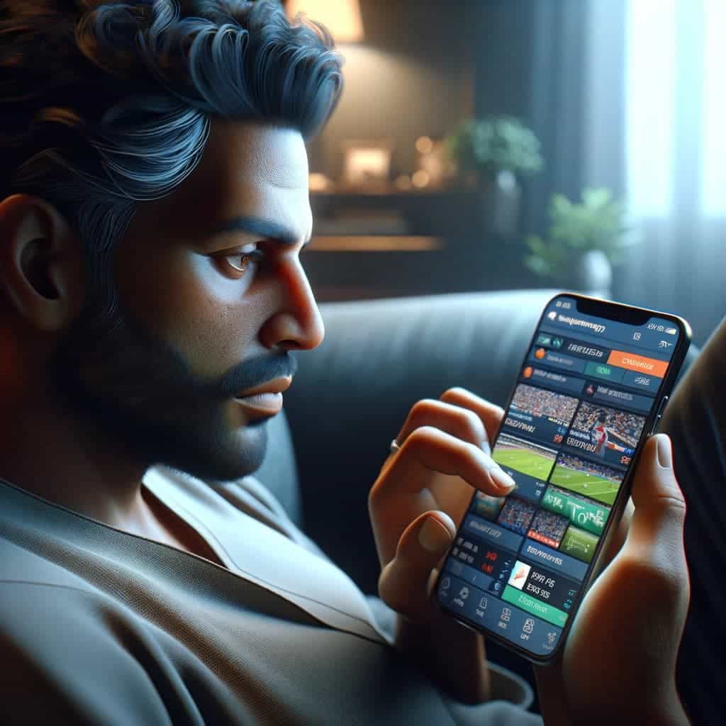 Indian man on betting app checking score