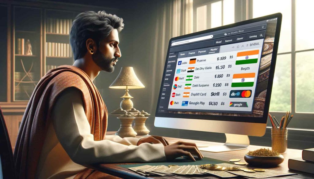 Indian person looking at different payment methods