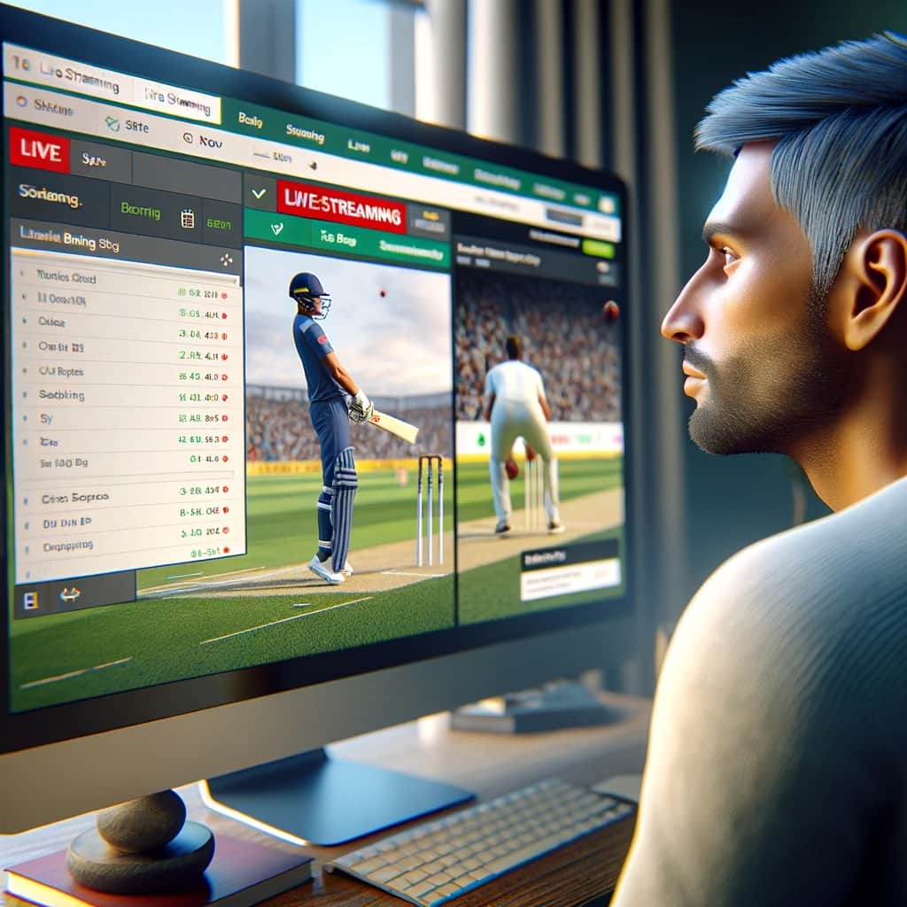 Live Streaming. Indian man watching live cricket while betting