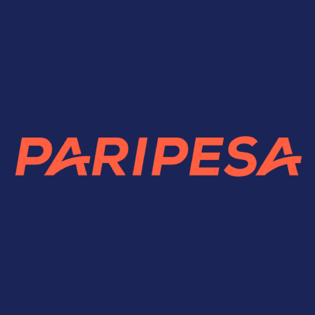 PariPesa Logo. Orange text, blue background