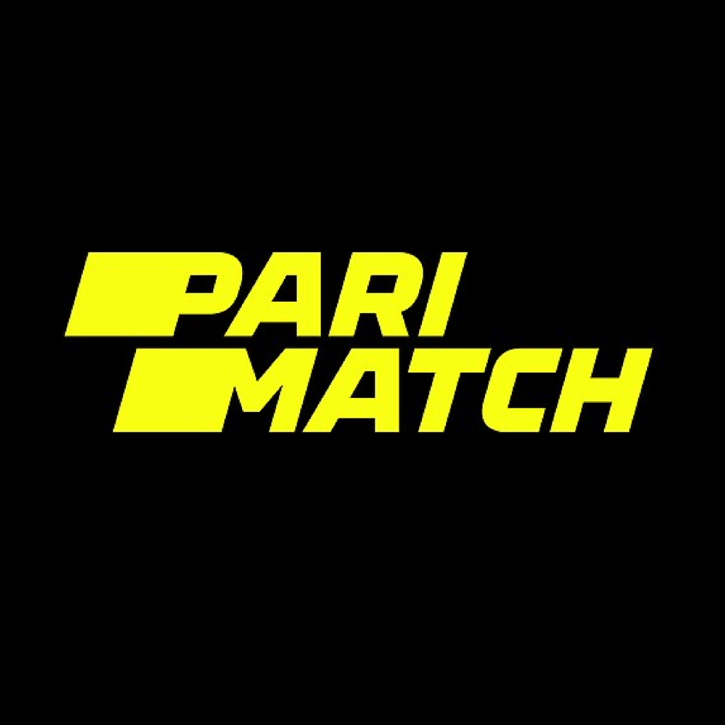 Parimatch Square Logo. Yellow text and black background