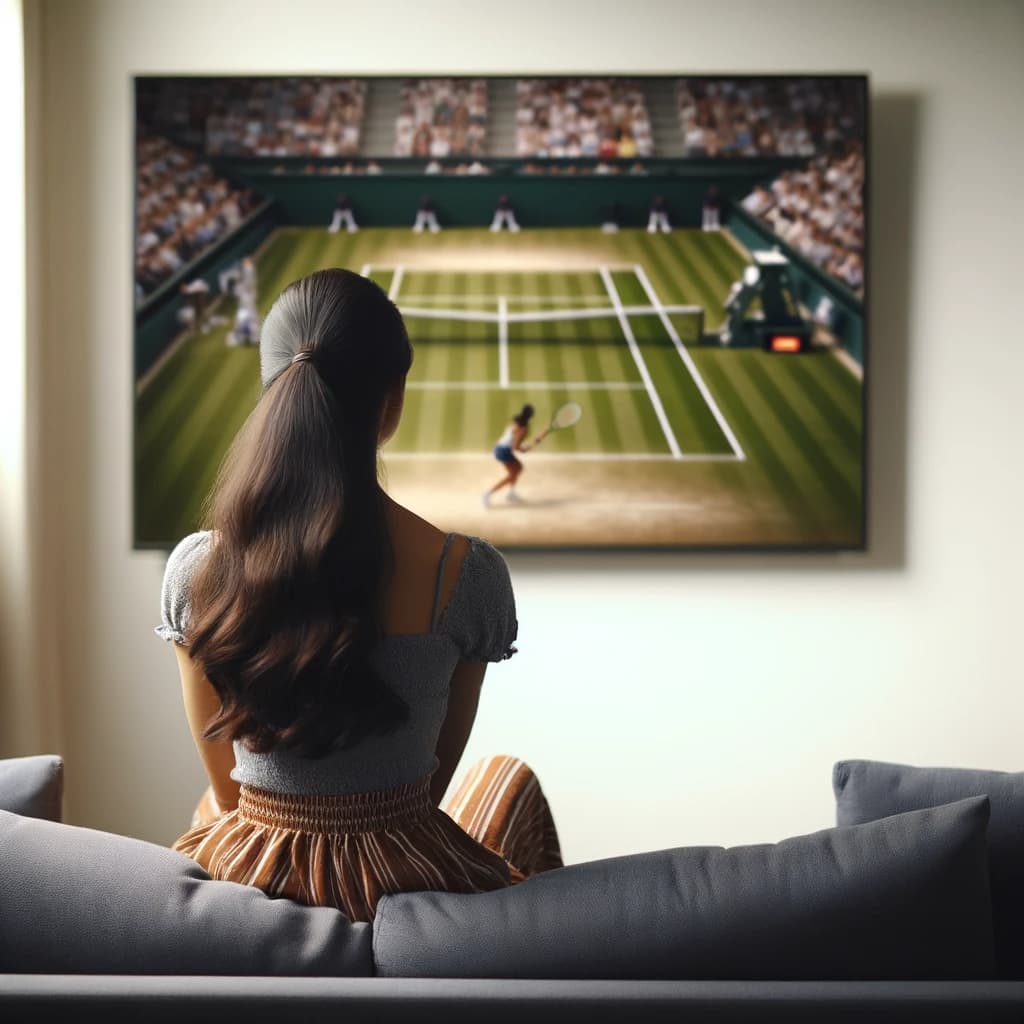 Young Indian Woman watching tennis on TV